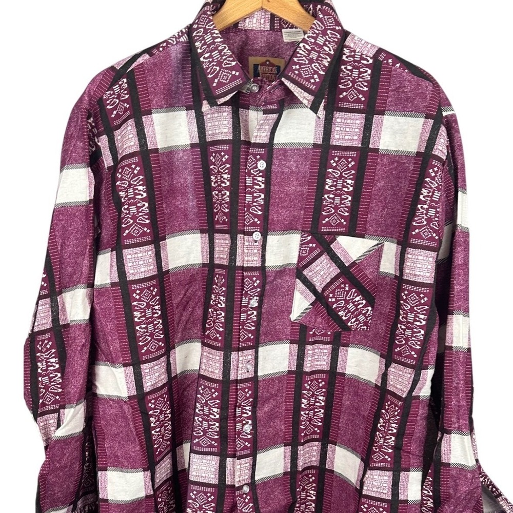 American Edition Mens XL Purple Plaid Geometric Southwestern Cotton Button Shirt